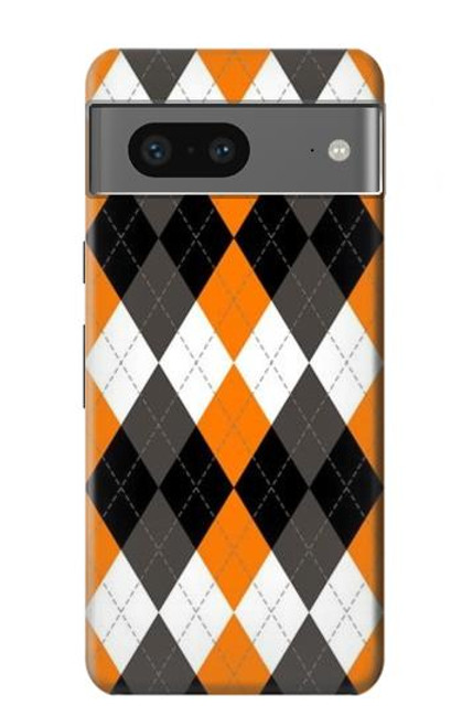 W3421 Black Orange White Argyle Plaid Hülle Schutzhülle Taschen und Leder Flip für Google Pixel 7a