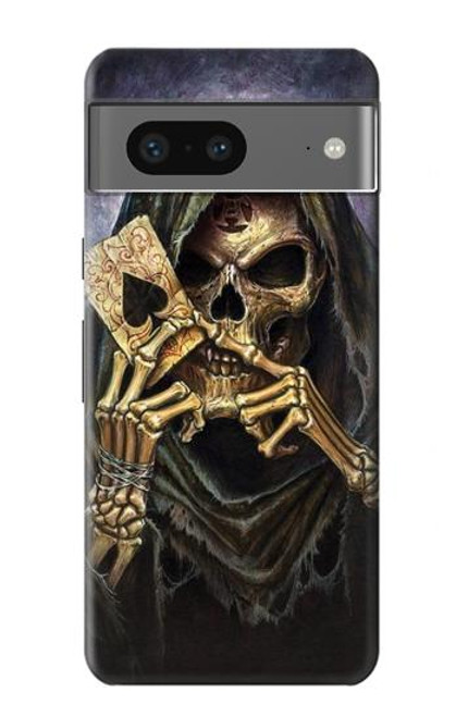 W3594 Grim Reaper Wins Poker Hülle Schutzhülle Taschen und Leder Flip für Google Pixel 7a