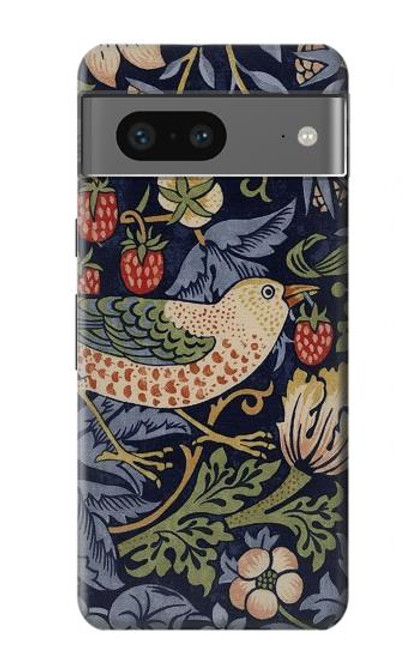 W3791 William Morris Strawberry Thief Fabric Hülle Schutzhülle Taschen und Leder Flip für Google Pixel 7a