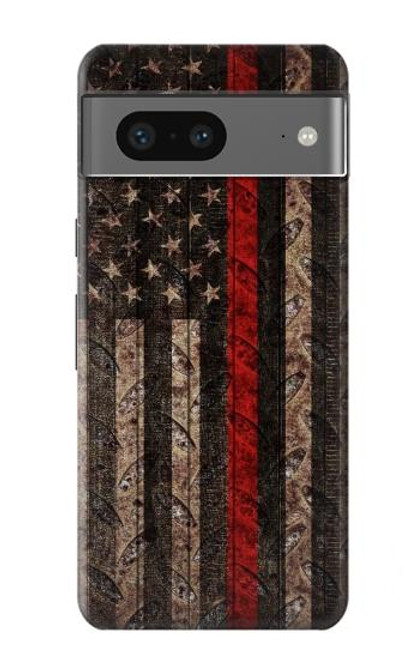 W3804 Fire Fighter Metal Red Line Flag Graphic Hülle Schutzhülle Taschen und Leder Flip für Google Pixel 7a