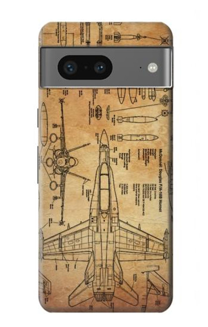 W3868 Aircraft Blueprint Old Paper Hülle Schutzhülle Taschen und Leder Flip für Google Pixel 7a