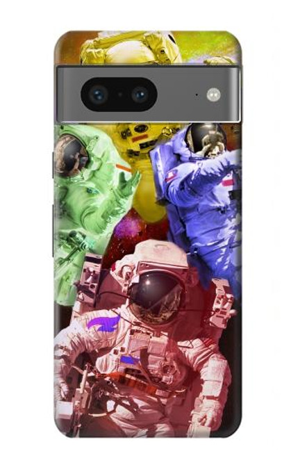 W3914 Colorful Nebula Astronaut Suit Galaxy Hülle Schutzhülle Taschen und Leder Flip für Google Pixel 7a