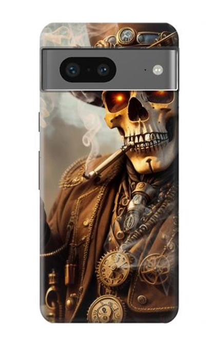 W3949 Steampunk Skull Smoking Hülle Schutzhülle Taschen und Leder Flip für Google Pixel 7a