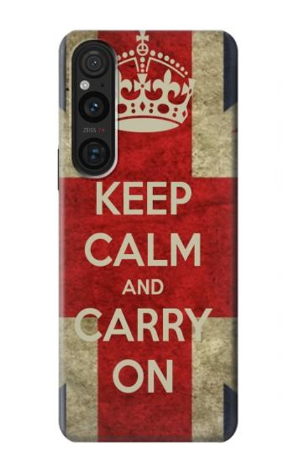 W0674 Keep Calm and Carry On Hülle Schutzhülle Taschen und Leder Flip für Sony Xperia 1 V