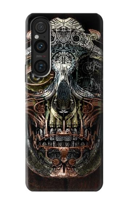 W1685 Steampunk Skull Head Hülle Schutzhülle Taschen und Leder Flip für Sony Xperia 1 V