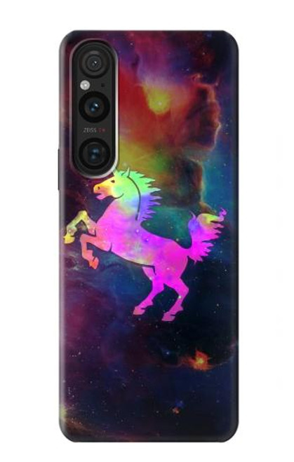 W2486 Rainbow Unicorn Nebula Space Hülle Schutzhülle Taschen und Leder Flip für Sony Xperia 1 V