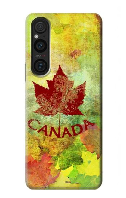 W2523 Canada Autumn Maple Leaf Hülle Schutzhülle Taschen und Leder Flip für Sony Xperia 1 V