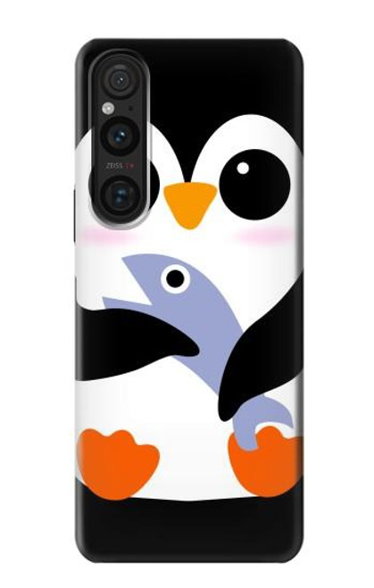 W2631 Cute Baby Penguin Hülle Schutzhülle Taschen und Leder Flip für Sony Xperia 1 V