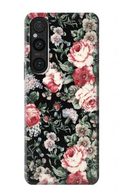 W2727 Vintage Rose Pattern Hülle Schutzhülle Taschen und Leder Flip für Sony Xperia 1 V