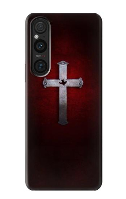 W3160 Christian Cross Hülle Schutzhülle Taschen und Leder Flip für Sony Xperia 1 V