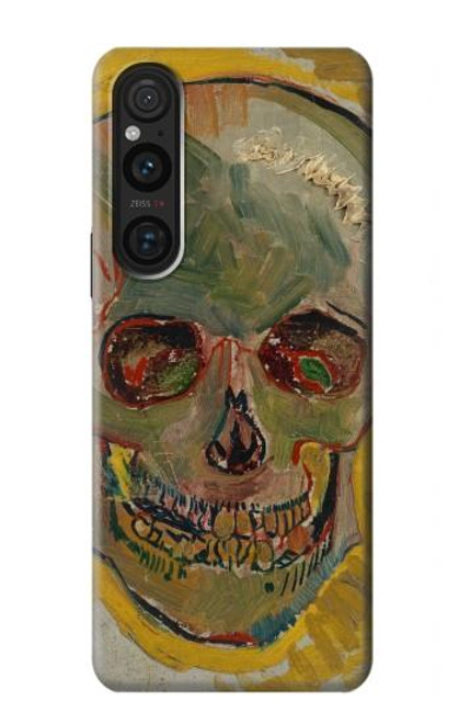 W3359 Vincent Van Gogh Skull Hülle Schutzhülle Taschen und Leder Flip für Sony Xperia 1 V