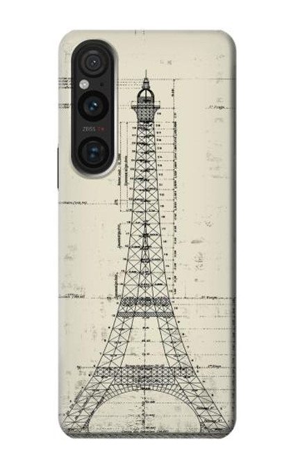 W3474 Eiffel Architectural Drawing Hülle Schutzhülle Taschen und Leder Flip für Sony Xperia 1 V