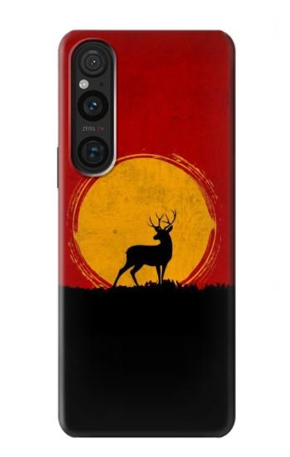 W3513 Deer Sunset Hülle Schutzhülle Taschen und Leder Flip für Sony Xperia 1 V