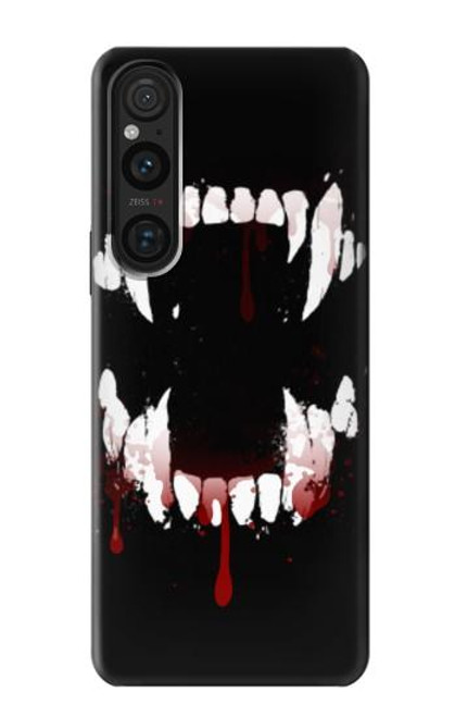 W3527 Vampire Teeth Bloodstain Hülle Schutzhülle Taschen und Leder Flip für Sony Xperia 1 V