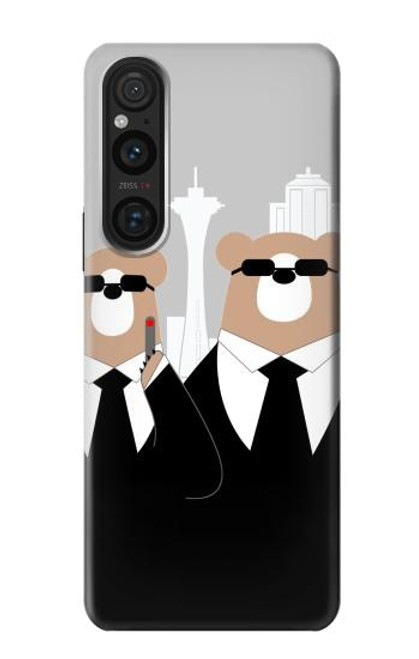 W3557 Bear in Black Suit Hülle Schutzhülle Taschen und Leder Flip für Sony Xperia 1 V