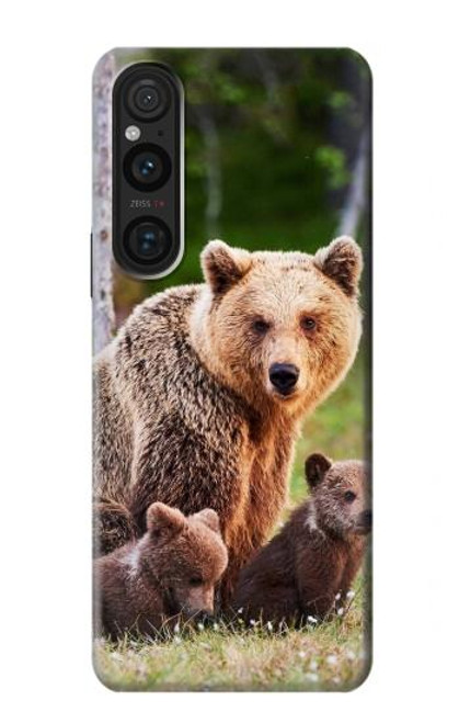 W3558 Bear Family Hülle Schutzhülle Taschen und Leder Flip für Sony Xperia 1 V