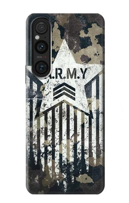 W3666 Army Camo Camouflage Hülle Schutzhülle Taschen und Leder Flip für Sony Xperia 1 V