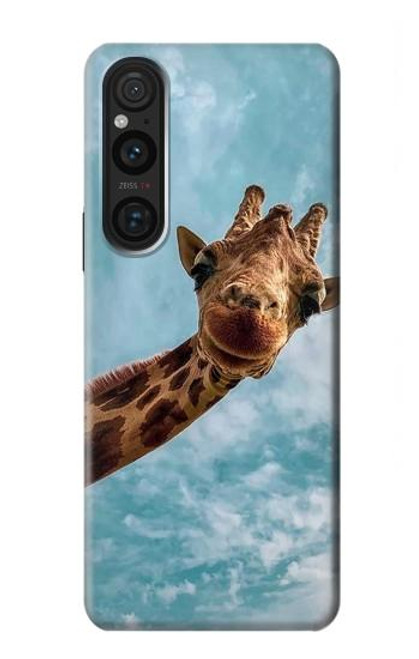 W3680 Cute Smile Giraffe Hülle Schutzhülle Taschen und Leder Flip für Sony Xperia 1 V