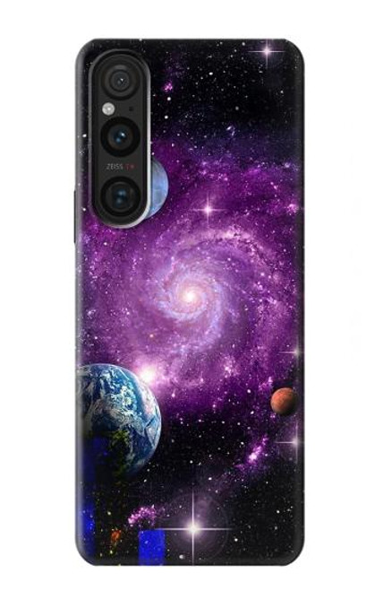 W3689 Galaxy Outer Space Planet Hülle Schutzhülle Taschen und Leder Flip für Sony Xperia 1 V