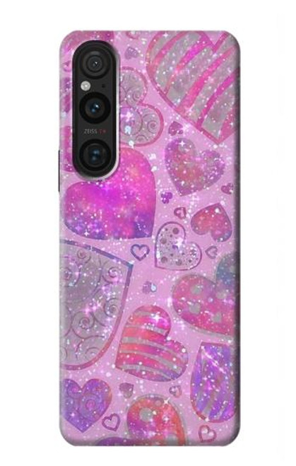 W3710 Pink Love Heart Hülle Schutzhülle Taschen und Leder Flip für Sony Xperia 1 V