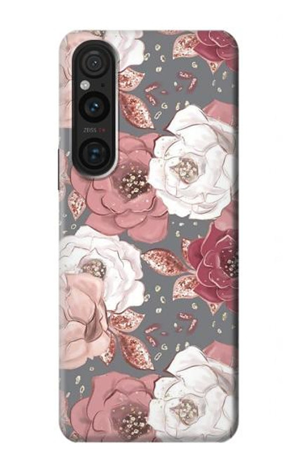 W3716 Rose Floral Pattern Hülle Schutzhülle Taschen und Leder Flip für Sony Xperia 1 V