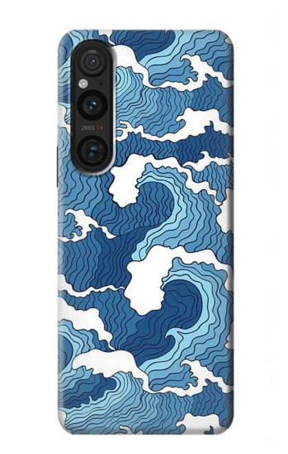 W3751 Wave Pattern Hülle Schutzhülle Taschen und Leder Flip für Sony Xperia 1 V