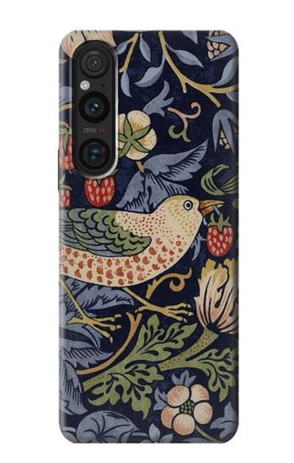 W3791 William Morris Strawberry Thief Fabric Hülle Schutzhülle Taschen und Leder Flip für Sony Xperia 1 V