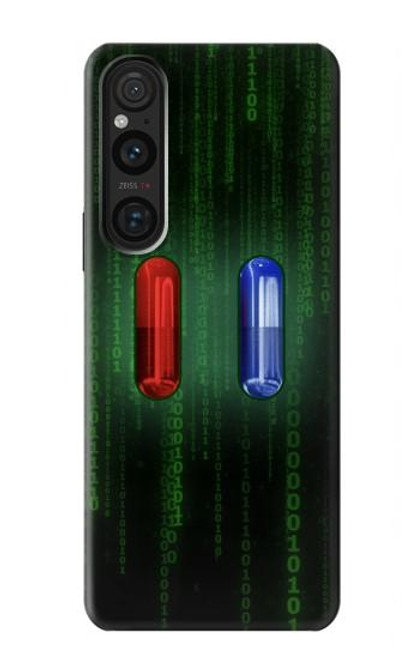 W3816 Red Pill Blue Pill Capsule Hülle Schutzhülle Taschen und Leder Flip für Sony Xperia 1 V