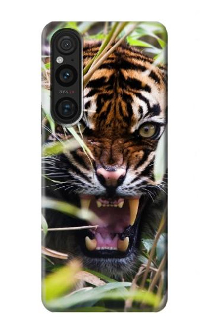 W3838 Barking Bengal Tiger Hülle Schutzhülle Taschen und Leder Flip für Sony Xperia 1 V