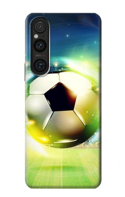 W3844 Glowing Football Soccer Ball Hülle Schutzhülle Taschen und Leder Flip für Sony Xperia 1 V