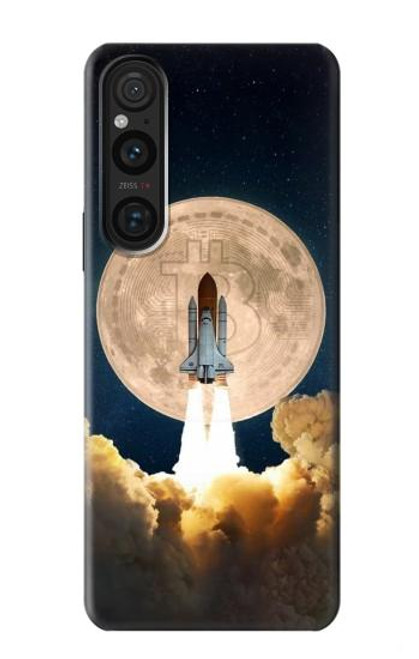 W3859 Bitcoin to the Moon Hülle Schutzhülle Taschen und Leder Flip für Sony Xperia 1 V