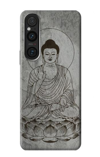 W3873 Buddha Line Art Hülle Schutzhülle Taschen und Leder Flip für Sony Xperia 1 V