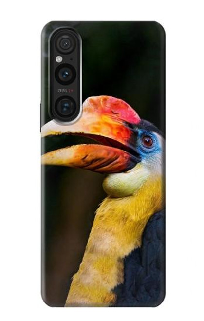 W3876 Colorful Hornbill Hülle Schutzhülle Taschen und Leder Flip für Sony Xperia 1 V