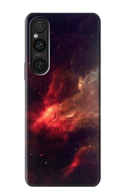 W3897 Red Nebula Space Hülle Schutzhülle Taschen und Leder Flip für Sony Xperia 1 V