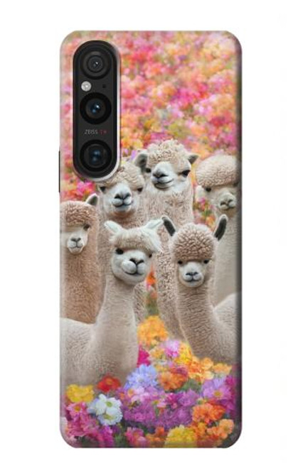 W3916 Alpaca Family Baby Alpaca Hülle Schutzhülle Taschen und Leder Flip für Sony Xperia 1 V