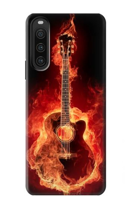 W0415 Fire Guitar Burn Hülle Schutzhülle Taschen und Leder Flip für Sony Xperia 10 V