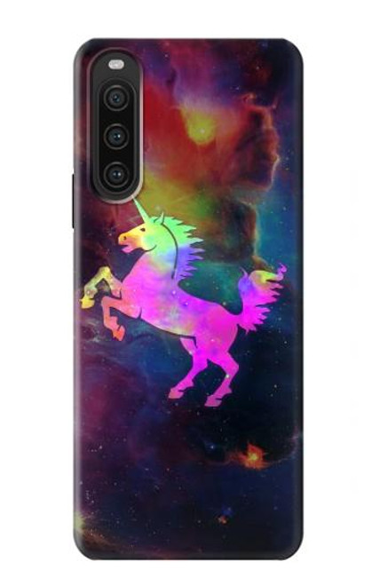 W2486 Rainbow Unicorn Nebula Space Hülle Schutzhülle Taschen und Leder Flip für Sony Xperia 10 V