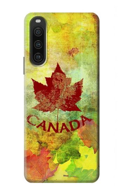 W2523 Canada Autumn Maple Leaf Hülle Schutzhülle Taschen und Leder Flip für Sony Xperia 10 V