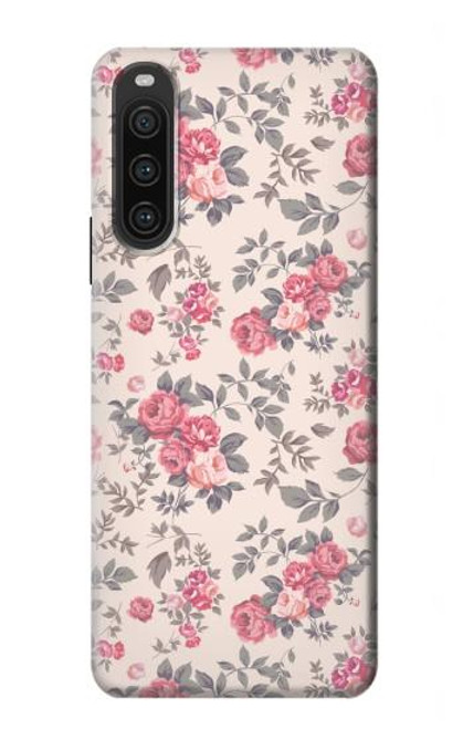 W3095 Vintage Rose Pattern Hülle Schutzhülle Taschen und Leder Flip für Sony Xperia 10 V