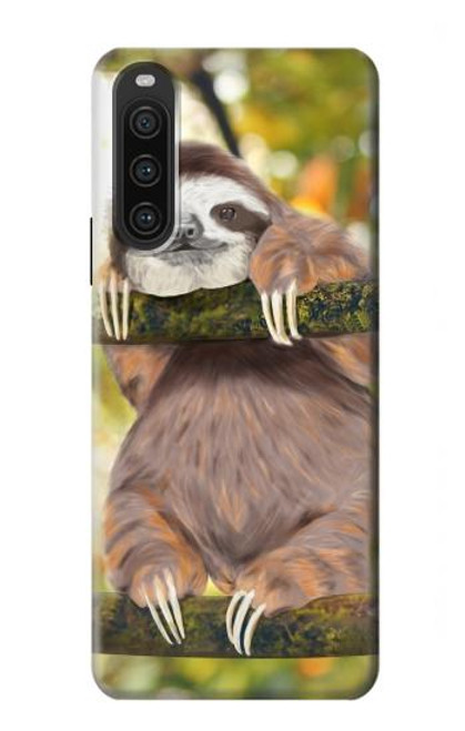 W3138 Cute Baby Sloth Paint Hülle Schutzhülle Taschen und Leder Flip für Sony Xperia 10 V