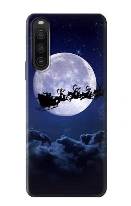 W3508 Xmas Santa Moon Hülle Schutzhülle Taschen und Leder Flip für Sony Xperia 10 V