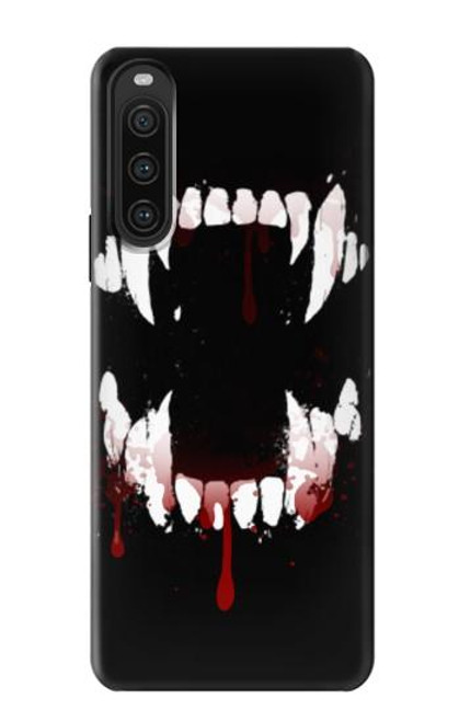 W3527 Vampire Teeth Bloodstain Hülle Schutzhülle Taschen und Leder Flip für Sony Xperia 10 V