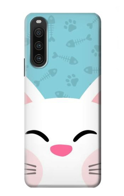 W3542 Cute Cat Cartoon Hülle Schutzhülle Taschen und Leder Flip für Sony Xperia 10 V