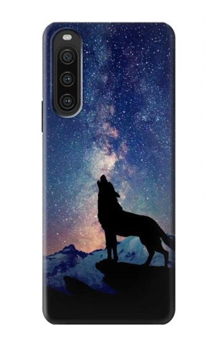 W3555 Wolf Howling Million Star Hülle Schutzhülle Taschen und Leder Flip für Sony Xperia 10 V