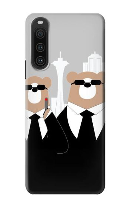 W3557 Bear in Black Suit Hülle Schutzhülle Taschen und Leder Flip für Sony Xperia 10 V