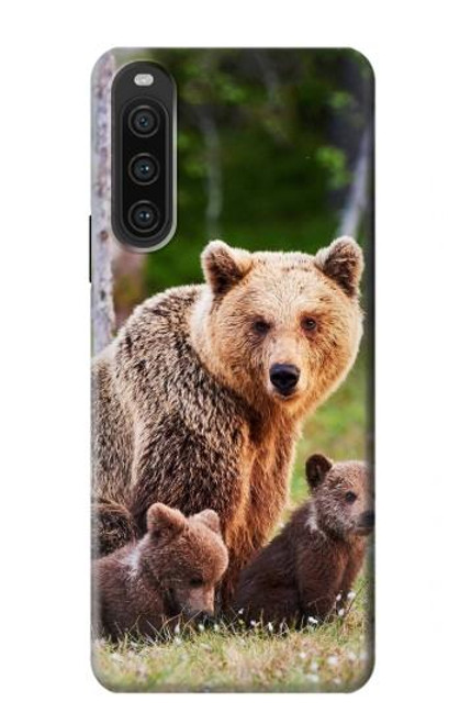 W3558 Bear Family Hülle Schutzhülle Taschen und Leder Flip für Sony Xperia 10 V