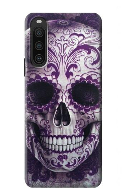 W3582 Purple Sugar Skull Hülle Schutzhülle Taschen und Leder Flip für Sony Xperia 10 V