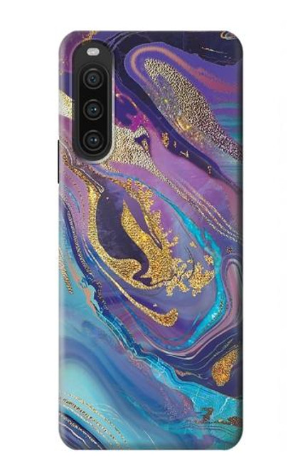 W3676 Colorful Abstract Marble Stone Hülle Schutzhülle Taschen und Leder Flip für Sony Xperia 10 V