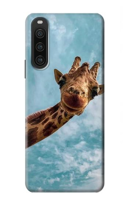 W3680 Cute Smile Giraffe Hülle Schutzhülle Taschen und Leder Flip für Sony Xperia 10 V