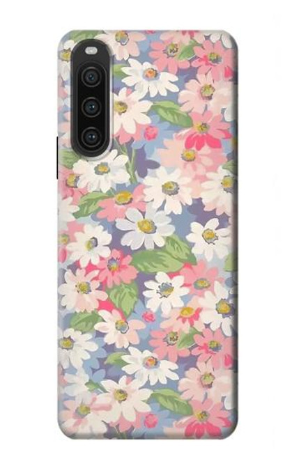 W3688 Floral Flower Art Pattern Hülle Schutzhülle Taschen und Leder Flip für Sony Xperia 10 V